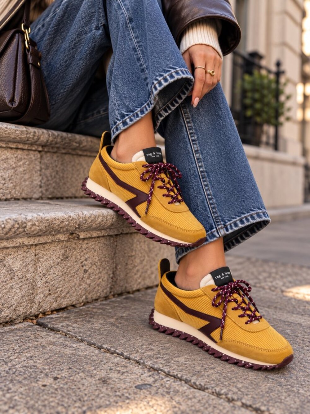 Rag & Bone Retro Runner Sneakers Womens EU 39.5 US 9.5 Yellow Corduroy Suede